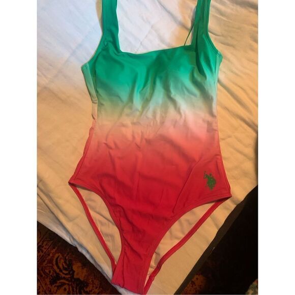 COPY - NWOT US POLO ASSN LADIES OMBRE ONE PIECE SWIMSUIT GREEN PRINT. - Picture 7 of 7